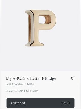 Dior Letter P Badge in Pale Gold-Tone